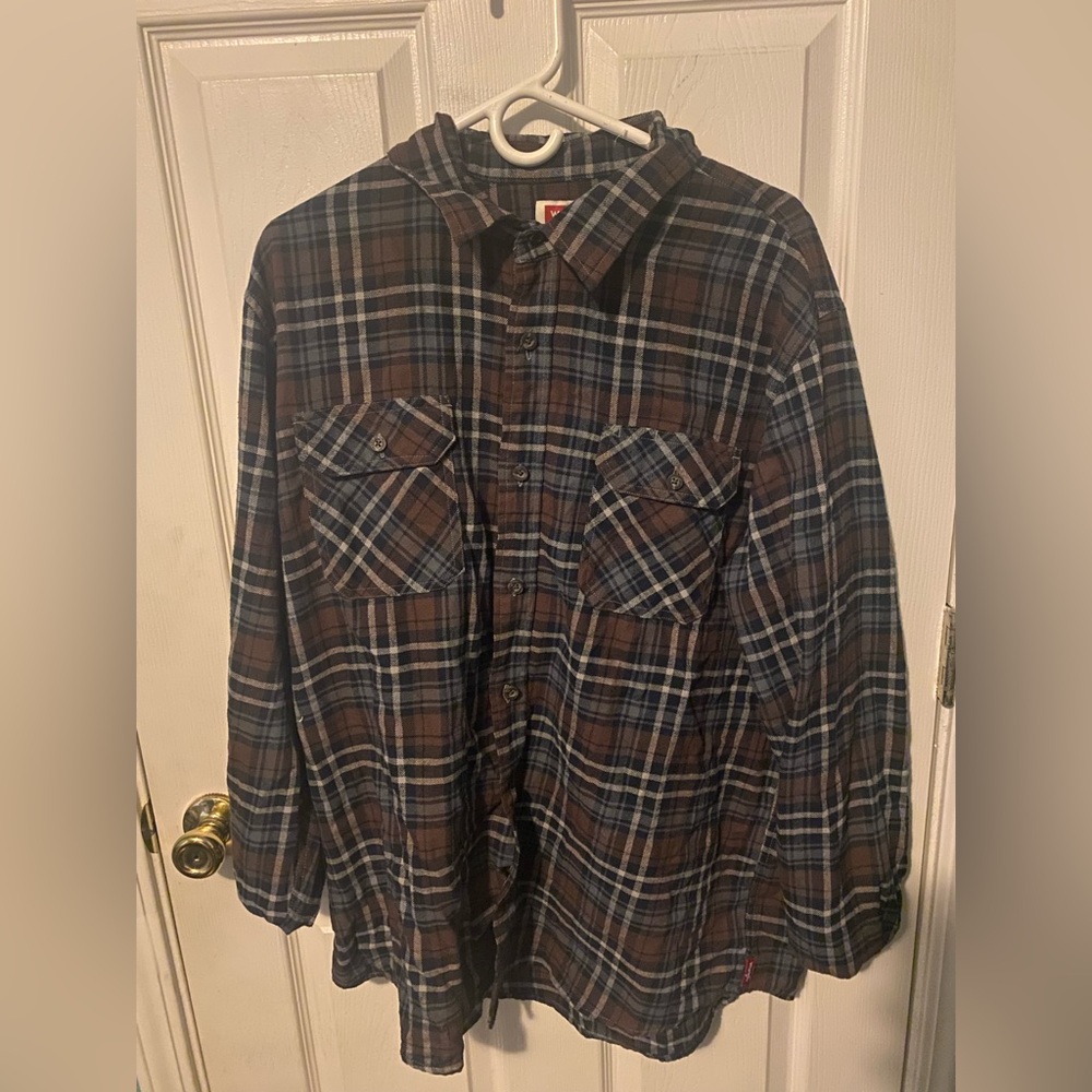 Wrangler Navy and Brown Plaid Shirt